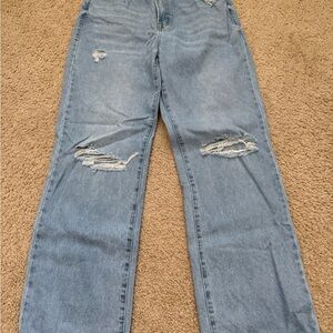 Edikted Light Blue Distressed Straight Leg Jeans